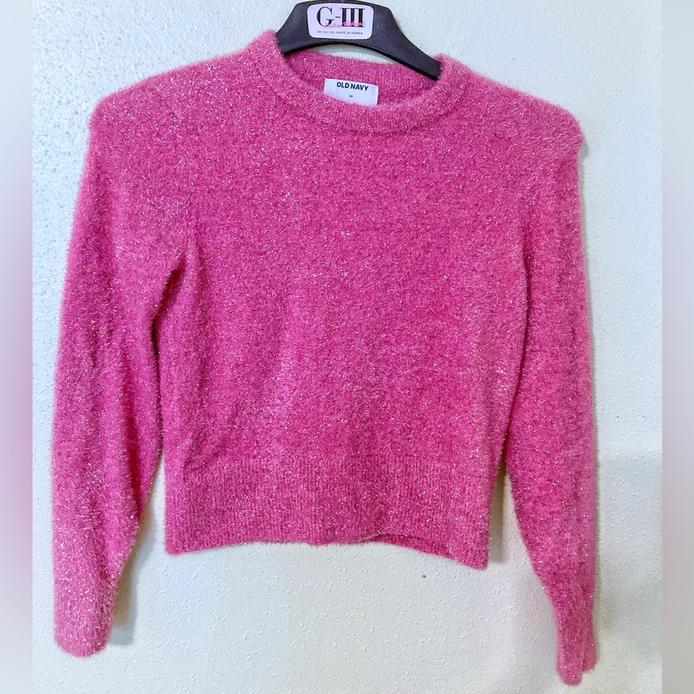 Old Navy XSmall Pink Eyelash Knit Metallic Shimmer Sweater NWOT